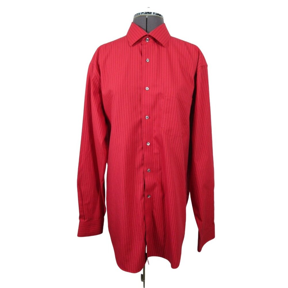 Paul Fredrick men's pinstripe red wrinkle free classic‎ fit button up shirt